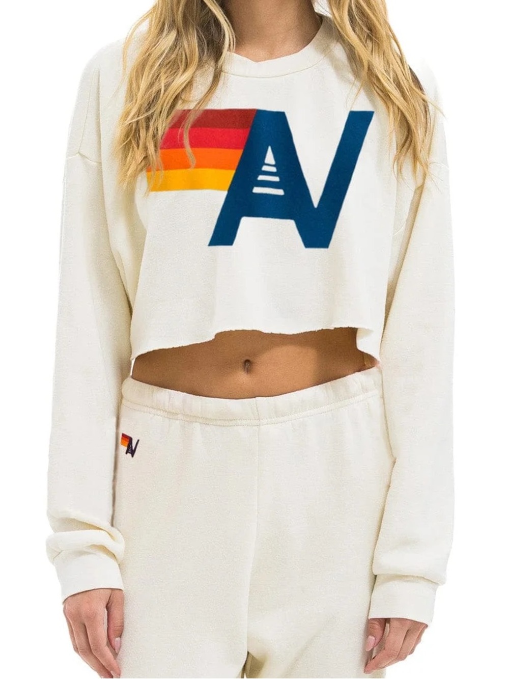 NWT AVIATOR NATION Logo Cropped Crew Relaxed Sweatshirt- Vintage White/ Size L